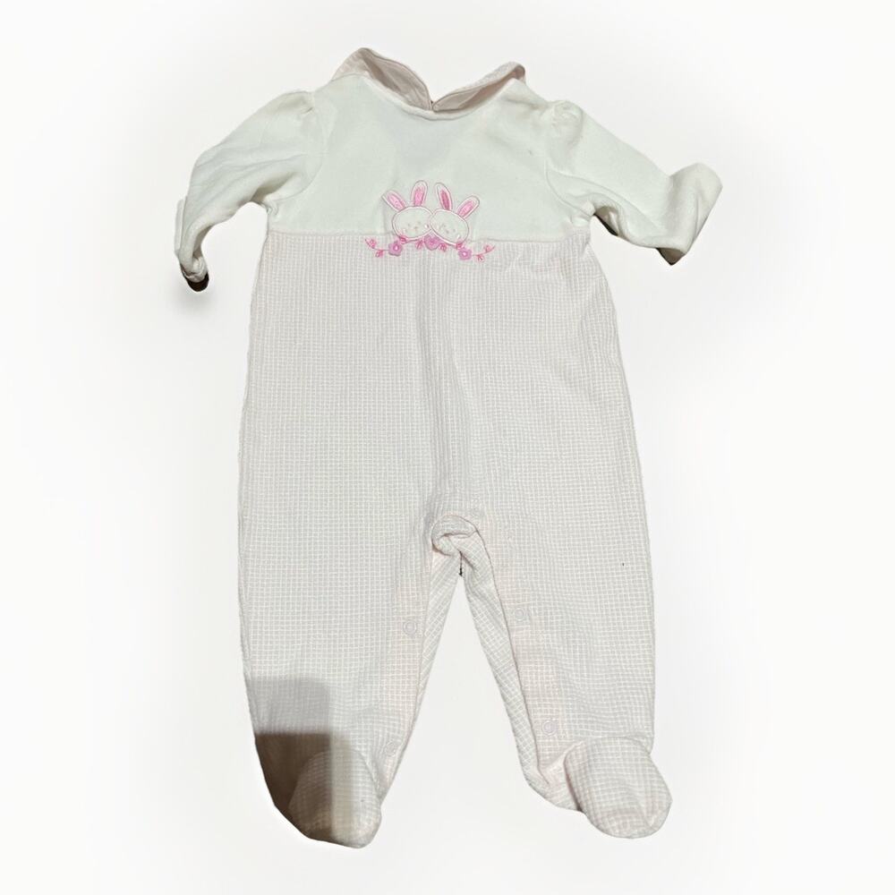 First Impressions Vintage 6/9 month‎ Pink Soft Embroidered Baby Bubble Romper